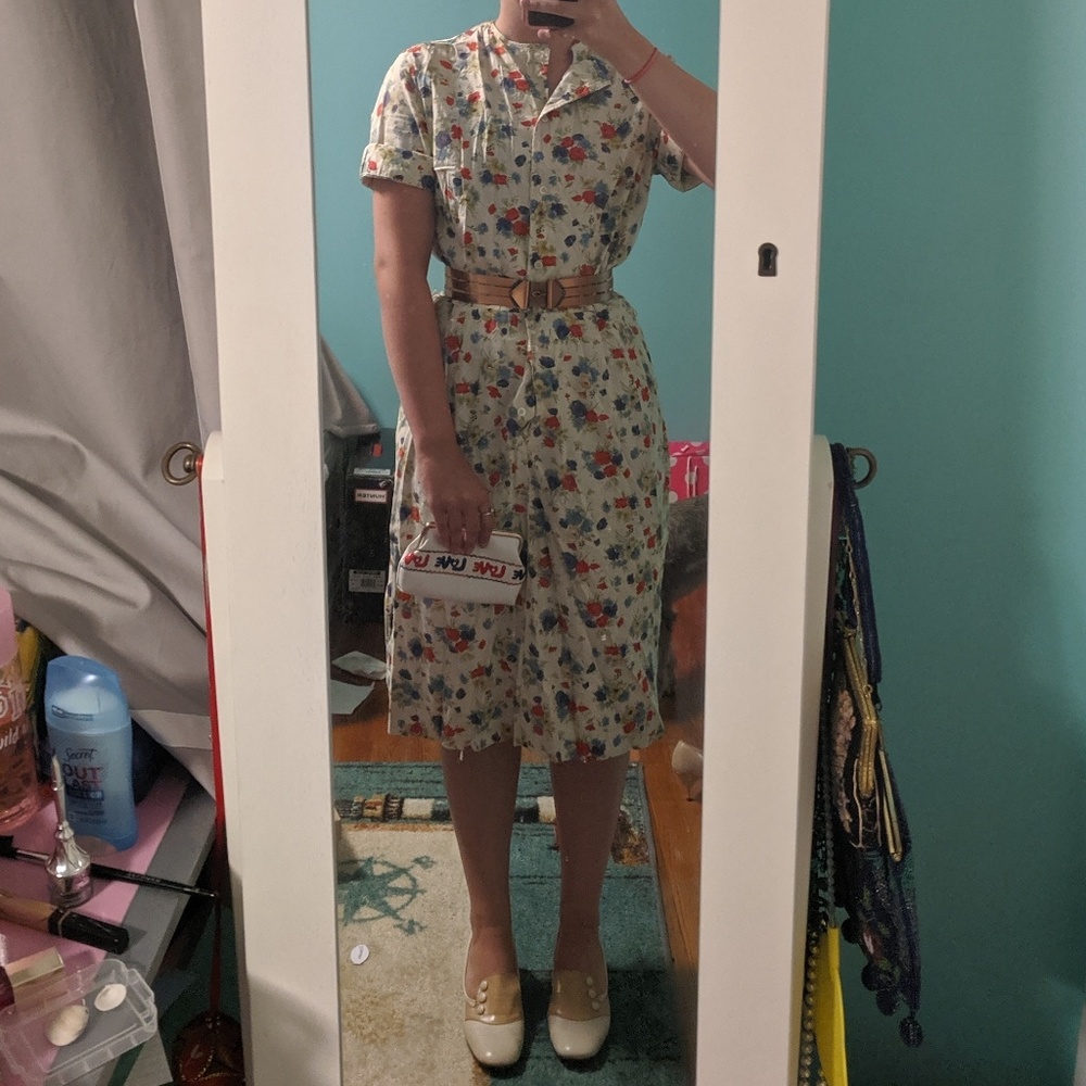 Vintage floral button up dress